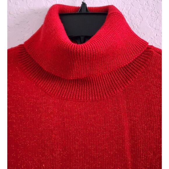 Top/Knit-Talbots-Red Gold Metallic-Wool Blend-Turtleneck-Short Sleeves-Size LRG - Picture 3 of 11